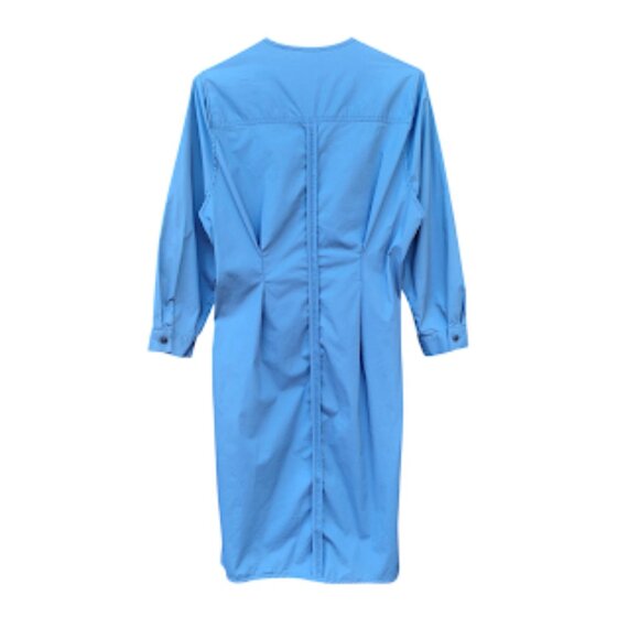 SEA NEW YORK | Blue Asymmetric Ruffle Neck Stretch Cotton Poplin Wrap Midi Dress - Picture 2 of 12